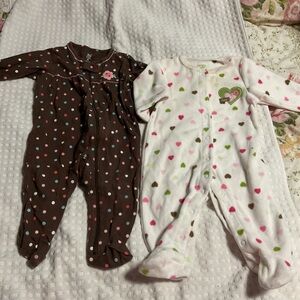 Carter's Pink and Green Heart & Polka Dot Footies